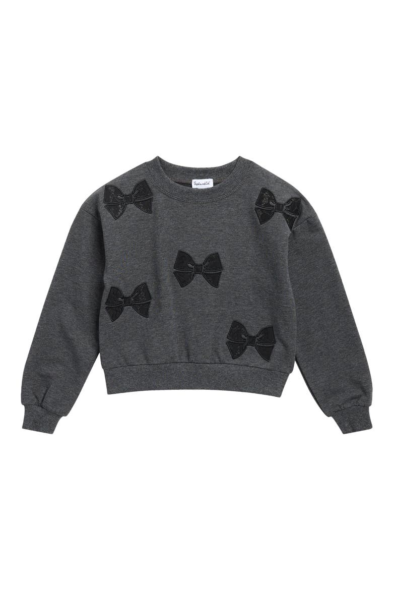 Kids' Lace Bow Sweatshirt, Main, color, HEATHER CHARCOAL