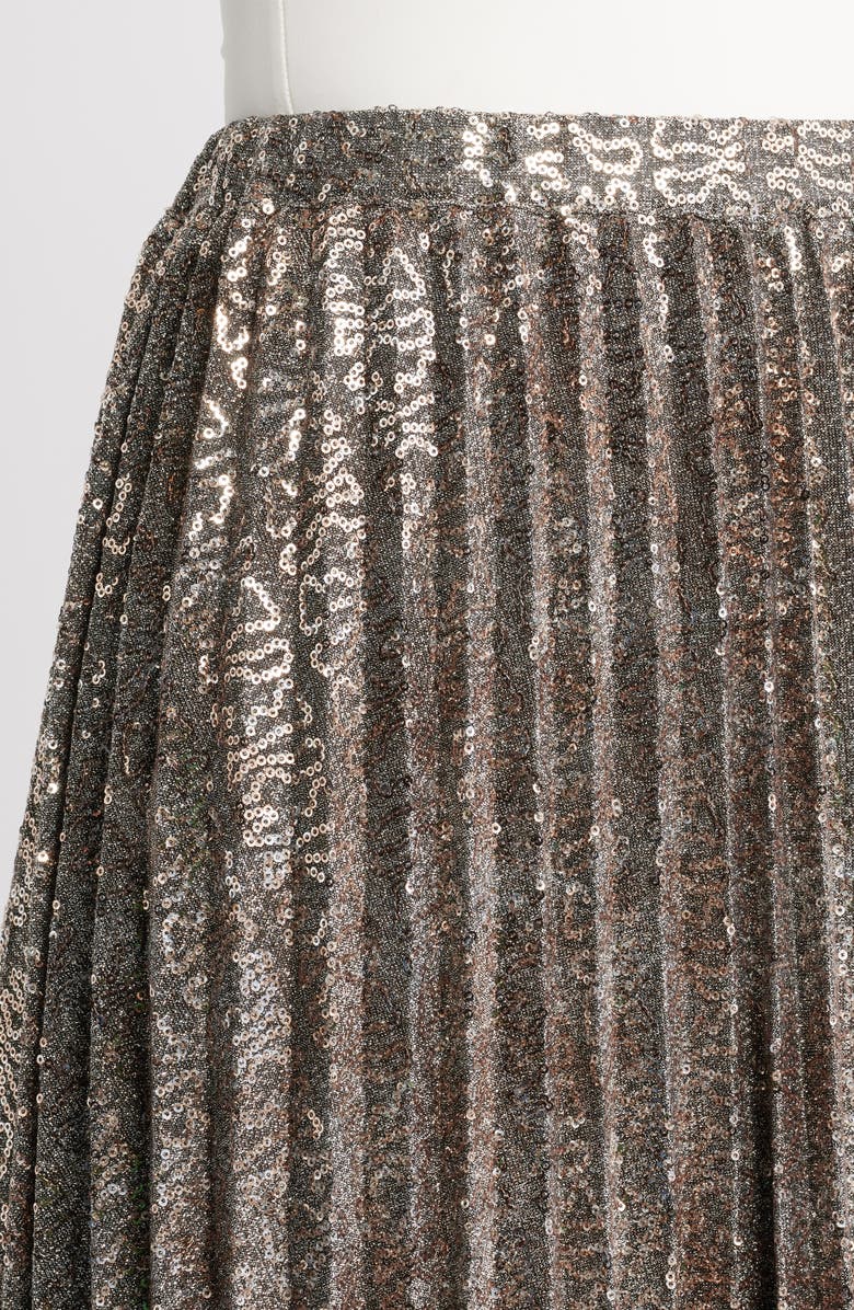 Anne Klein Sequin Pleated Pull-On Midi Skirt, Alternate, color,