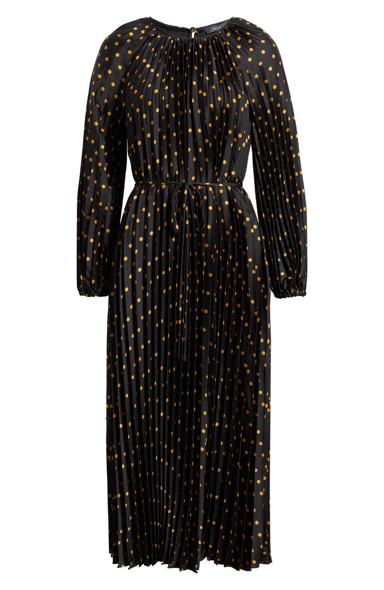 Julia Jordan Pleated Metallic Polka Dot Long Sleeve Dress, Alternate, color, Black Gold