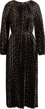 Julia Jordan Pleated Metallic Polka Dot Long Sleeve Dress
