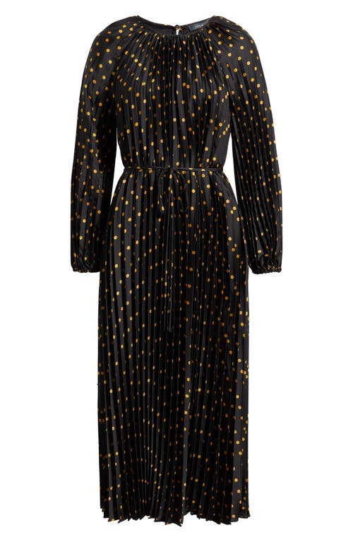 Julia Jordan Pleated Metallic Polka Dot Long Sleeve Dress In Black