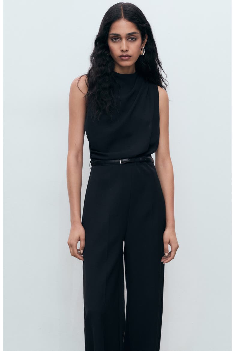 Drape Belted Wide Leg Jumpsuit, Alternate, color, BLACK