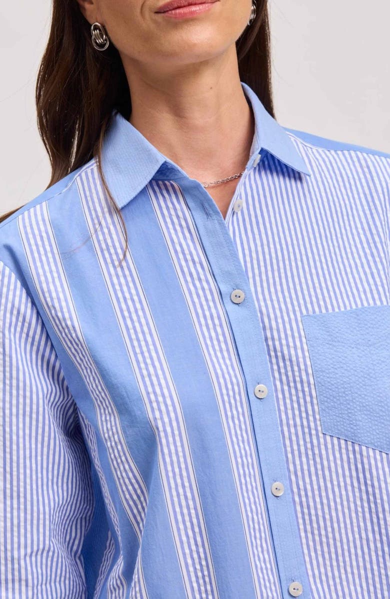 Foxcroft Mix Stripe Boyfriend Shirt, Alternate, color, Blue Multi