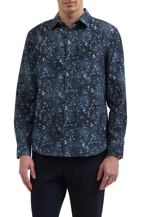 Julian Shaped Fit Leaf Print Button-Up Shirt