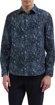 Bugatchi Julian Shaped Fit Leaf Print Button-Up Shirt