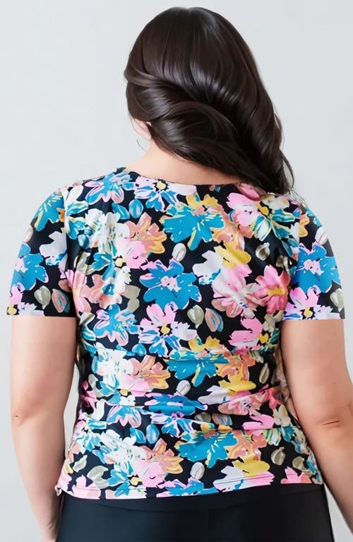 Calypsa Plus Size Short Sleeve Adele Swim Top In Blue