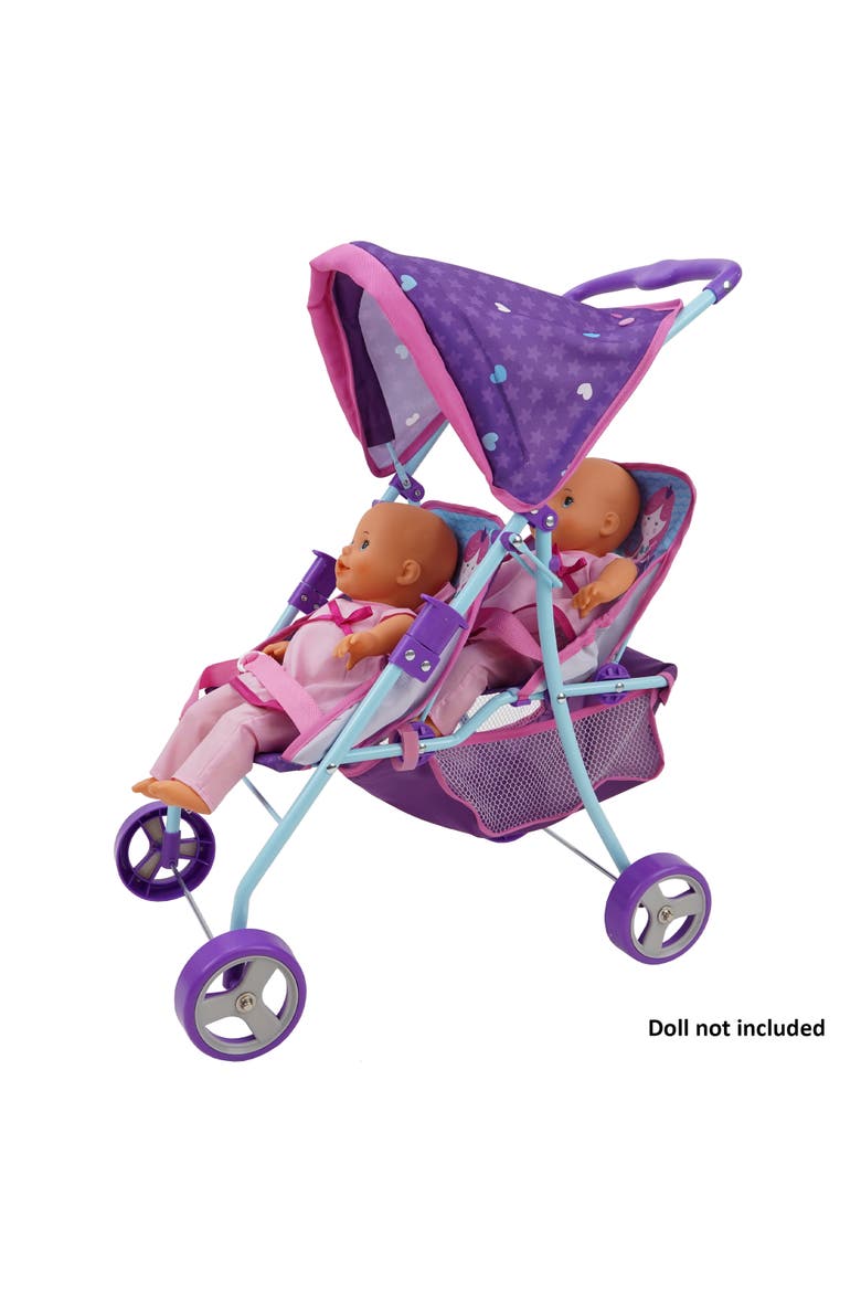 Mermaid Twin Doll Stroller W/ Retractable Canopy, 2 Seats, Alternate, color, Multicolored