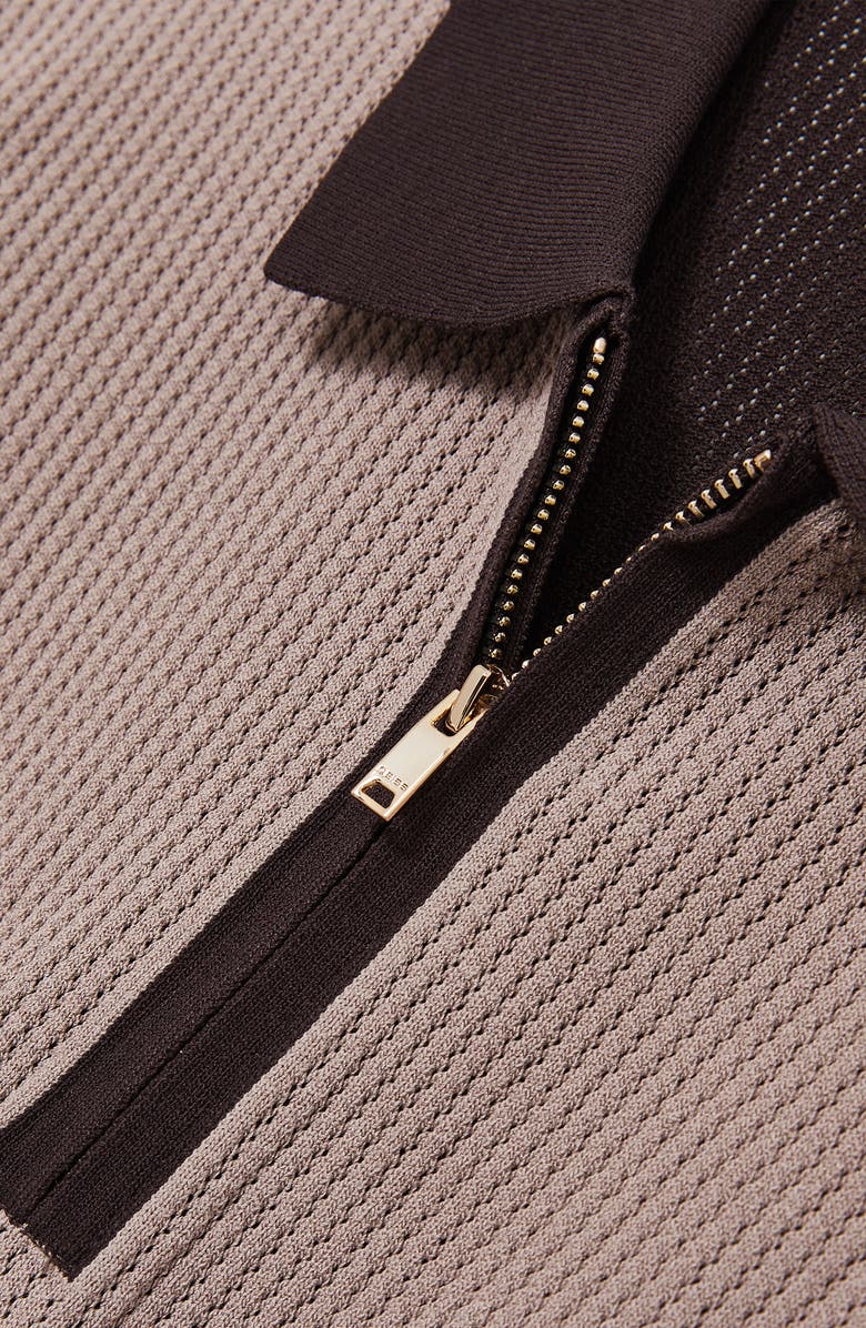 Reiss Varley Rib Colorblock Zip Polo Sweater, Alternate, color, Chocolate Brown/ White