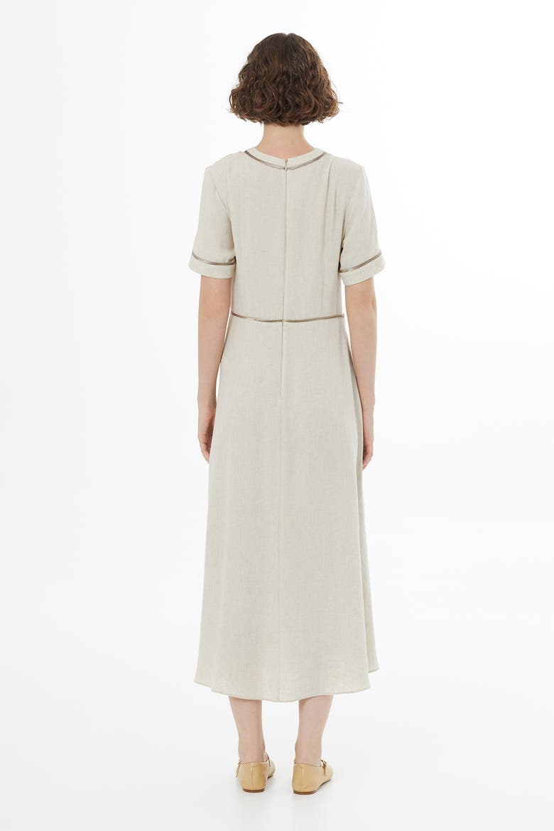 Beige Piped Detail Linen Maxi Dress, Alternate, color, Beige