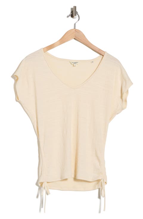 Cap Sleeve Ruched Crinkled Knit Top