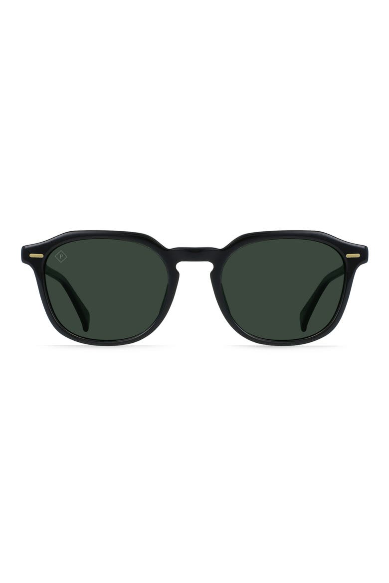 Clyve 52mm Polarized Round Sunglasses, Main, color, RECYCLED BLACK/ GREEN POLAR