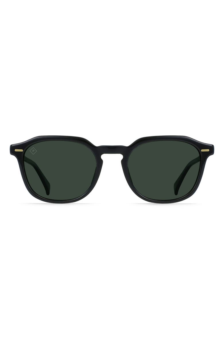 RAEN Clyve 52mm Polarized Round Sunglasses, Main, color, Recycled Black/ Green Polar