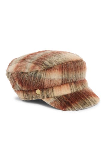 Bcbg Plaid Brushed Faux Fur Conductor Cap In Brown
