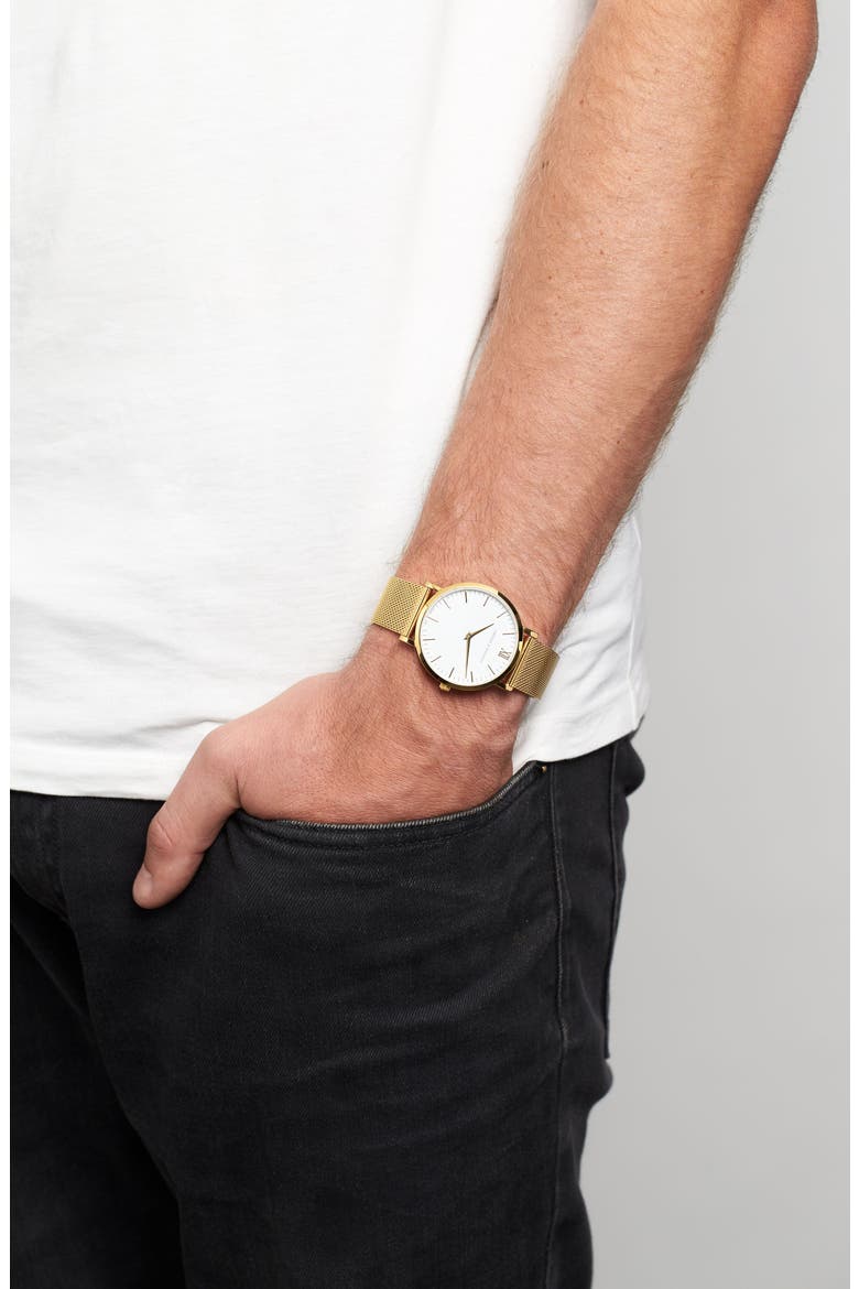Lugano Mesh Strap Watch, 40mm, Alternate, color, GOLD/ WHITE