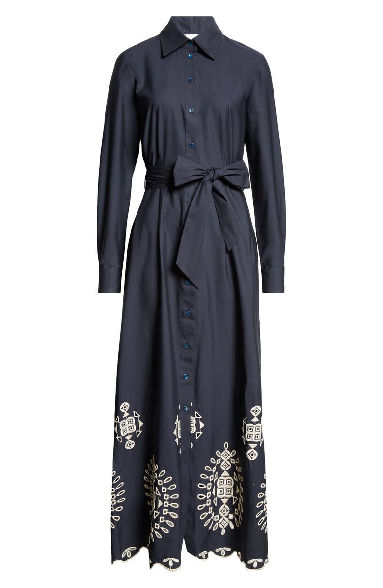 Eleventy Embroidered Long Sleeve Stretch Poplin Shirtdress, Alternate, color,