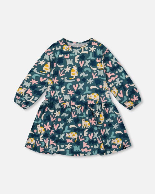 Deux Par Deux Jersey Dress Cat In Blue