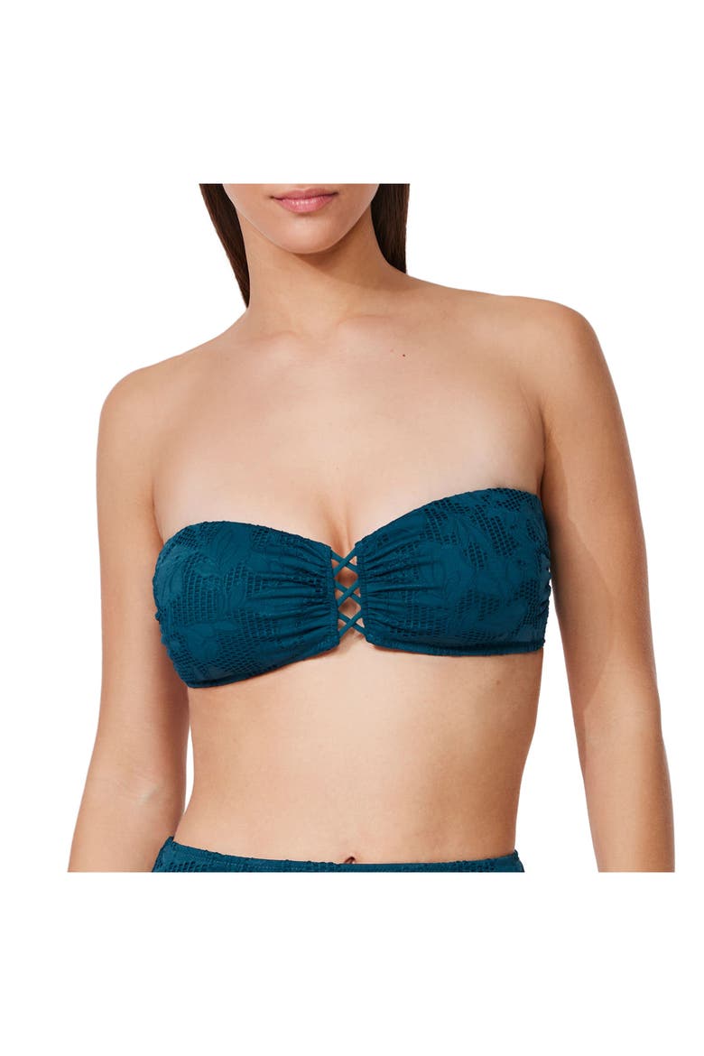 Jolene Textured Bandeau Bikini Top, Main, color, Petrol
