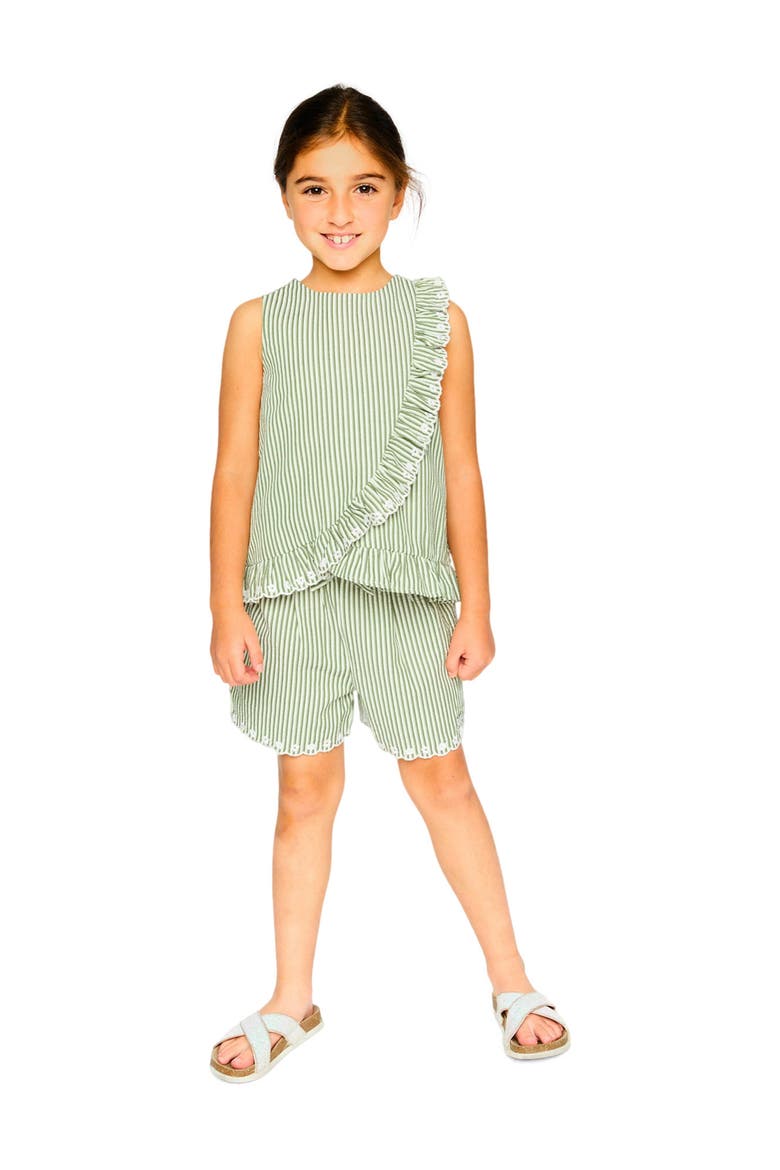Stripes with Embroidery Flared Shorts, Alternate, color, Green & Off White Stripes