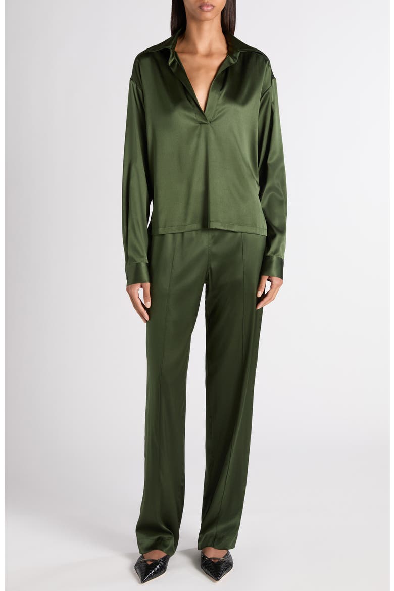 Stretch Silk Satin PJ Pants, Alternate, color, MOSS GREEN