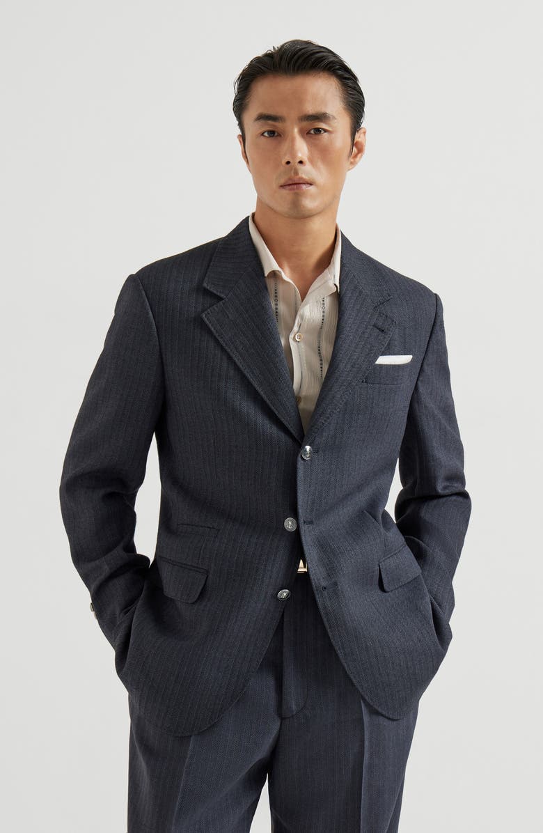 Brunello Cucinelli Chevron blazer, Alternate, color, Navy Blue