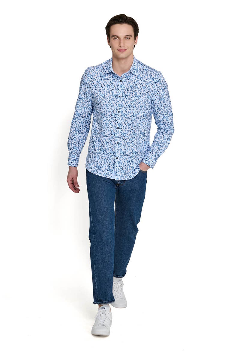 Slim Fit Floral Cluster Performance Long Sleeve Shirt, Alternate, color, WHITE/BLUE