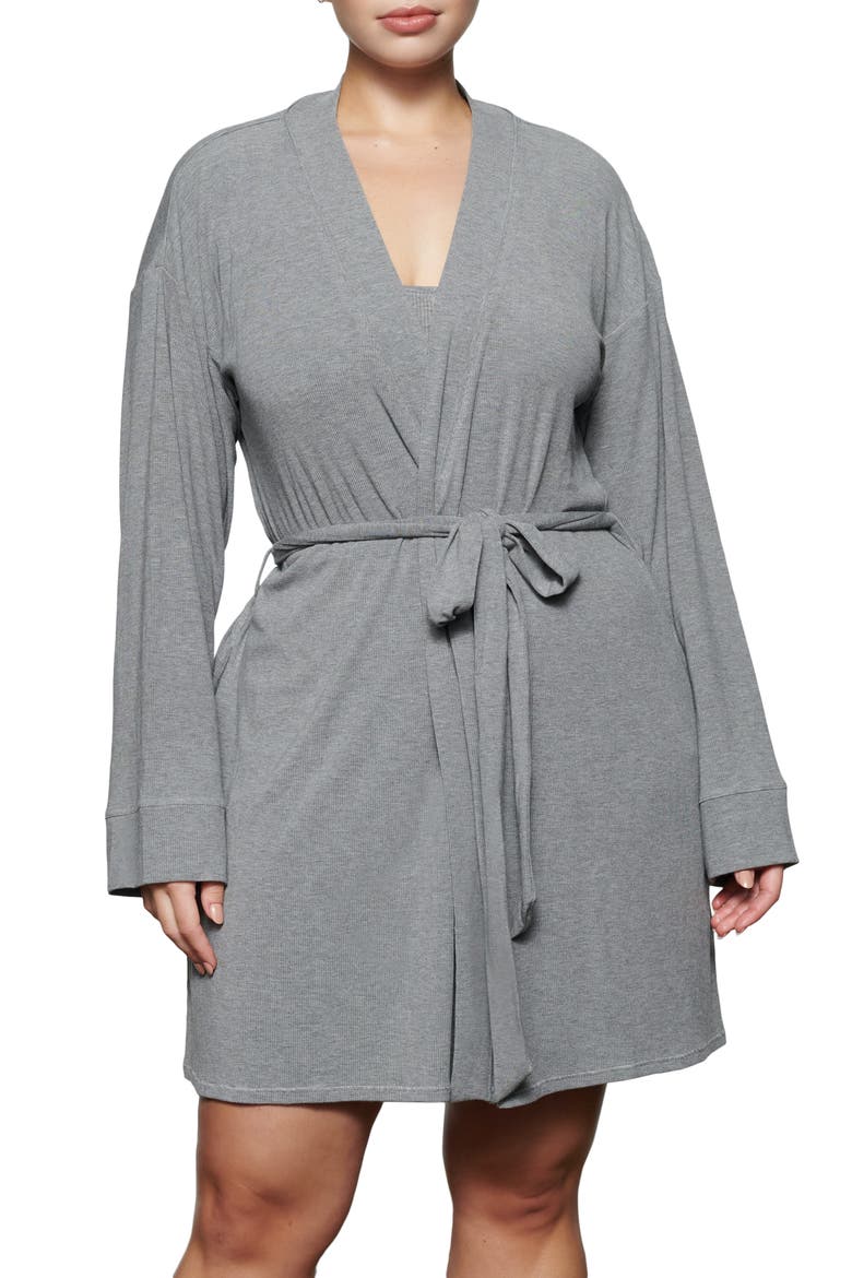 Soft Lounge Short Robe, Main, color, HEATHER GREY