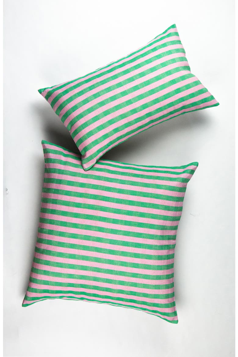 Handwoven Classic Striped Square Cotton Throw Pillow", Alternate, color, Green