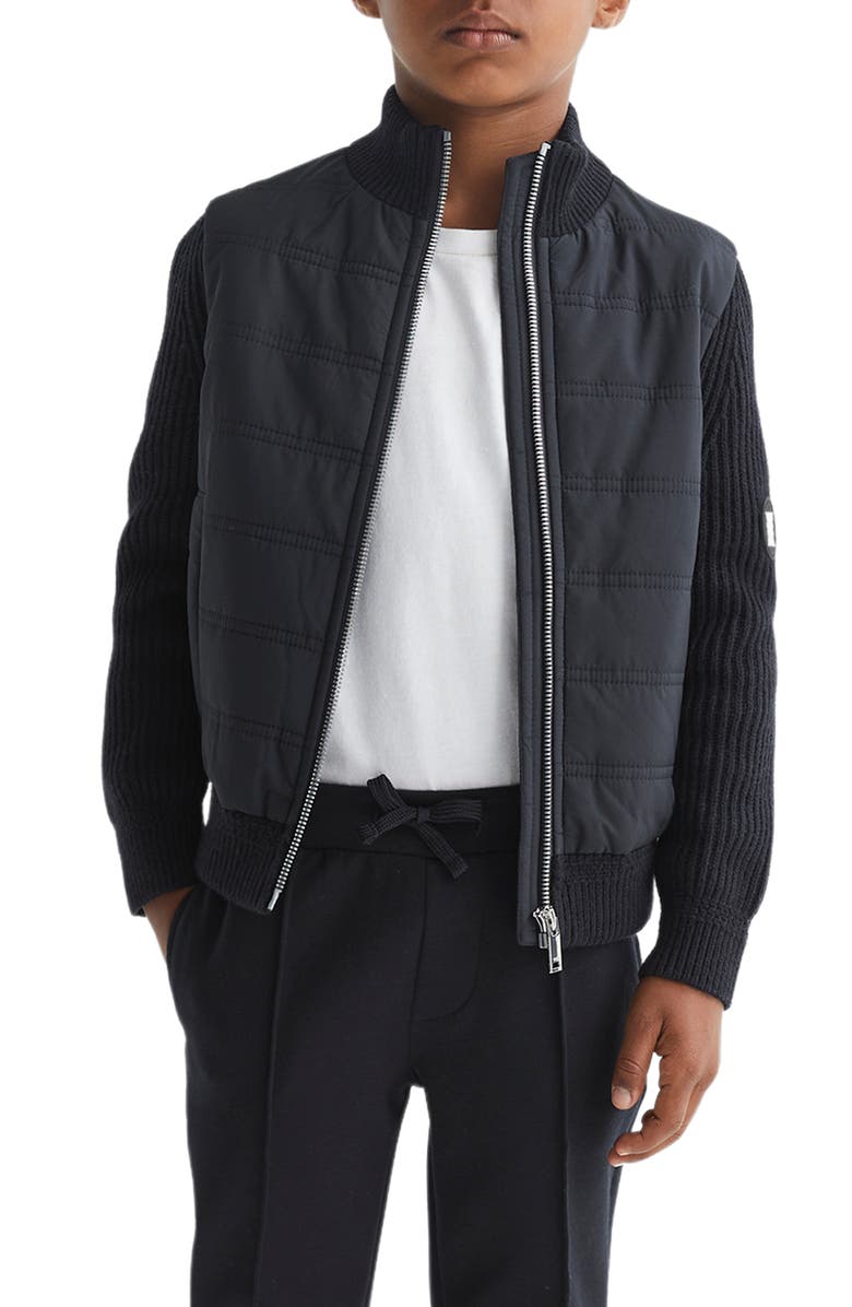 Reiss Kids' Trainer Jr. Bomber Jacket, Alternate, color, Navy