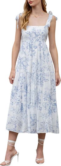 Fruit Blossom Tie Strap Tiered Midi Sundress