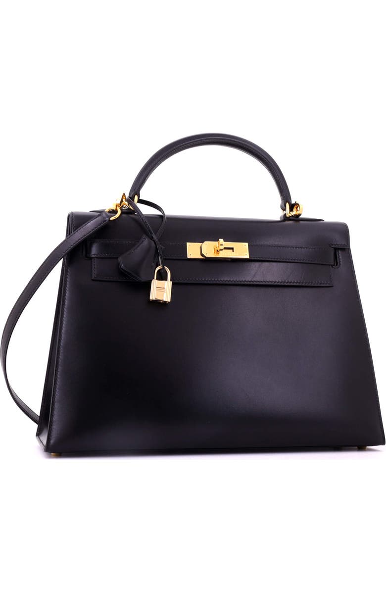Pre-Owned Hermes Kelly Handbag Black Box Calf with Gold Hardware 32, Alternate, color, Noir