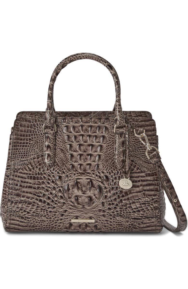 Brahmin Small Finley Croc Embossed Leather Satchel, Main, color, Smokey Taupe Melbourne