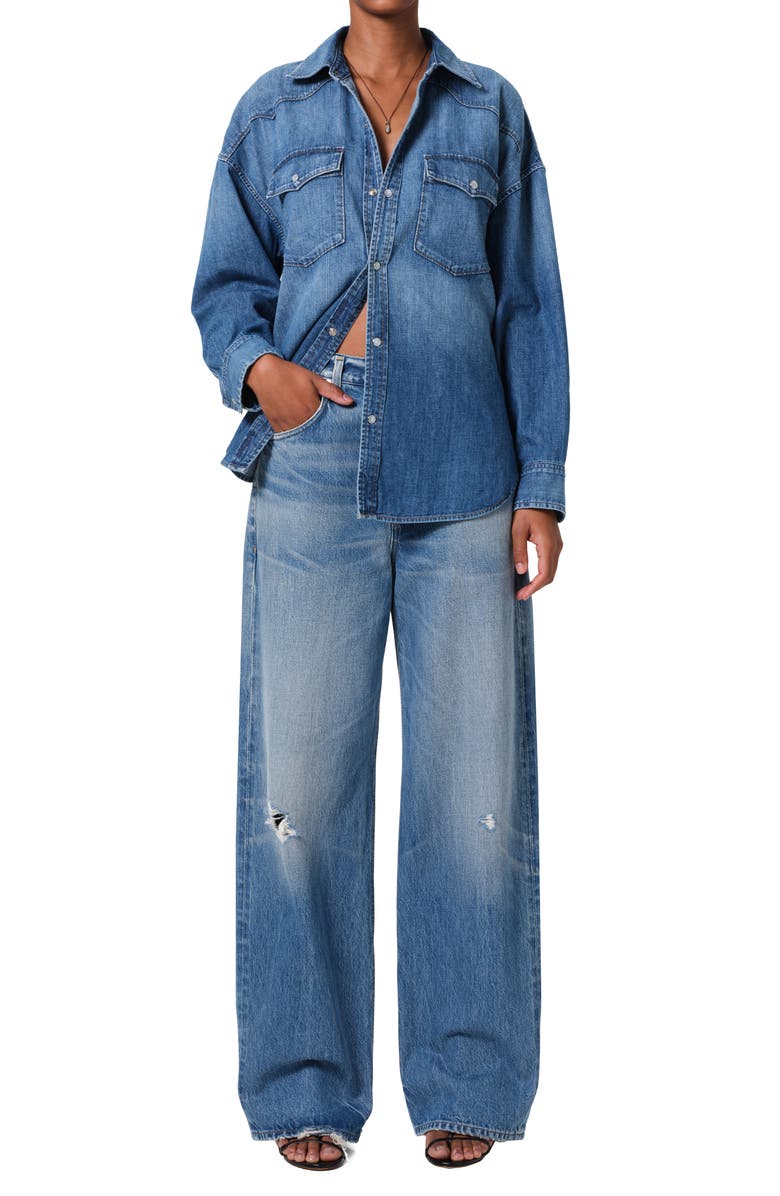 Citizens of Humanity Kayla Western Denim Snap-Up Shirt, Alternate, color, Douro