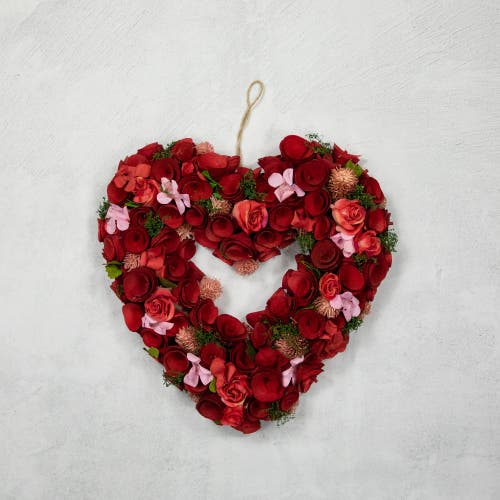 Northlight Artificial Floral Valentine's Day Wooden Rose Heart Wreath In Red