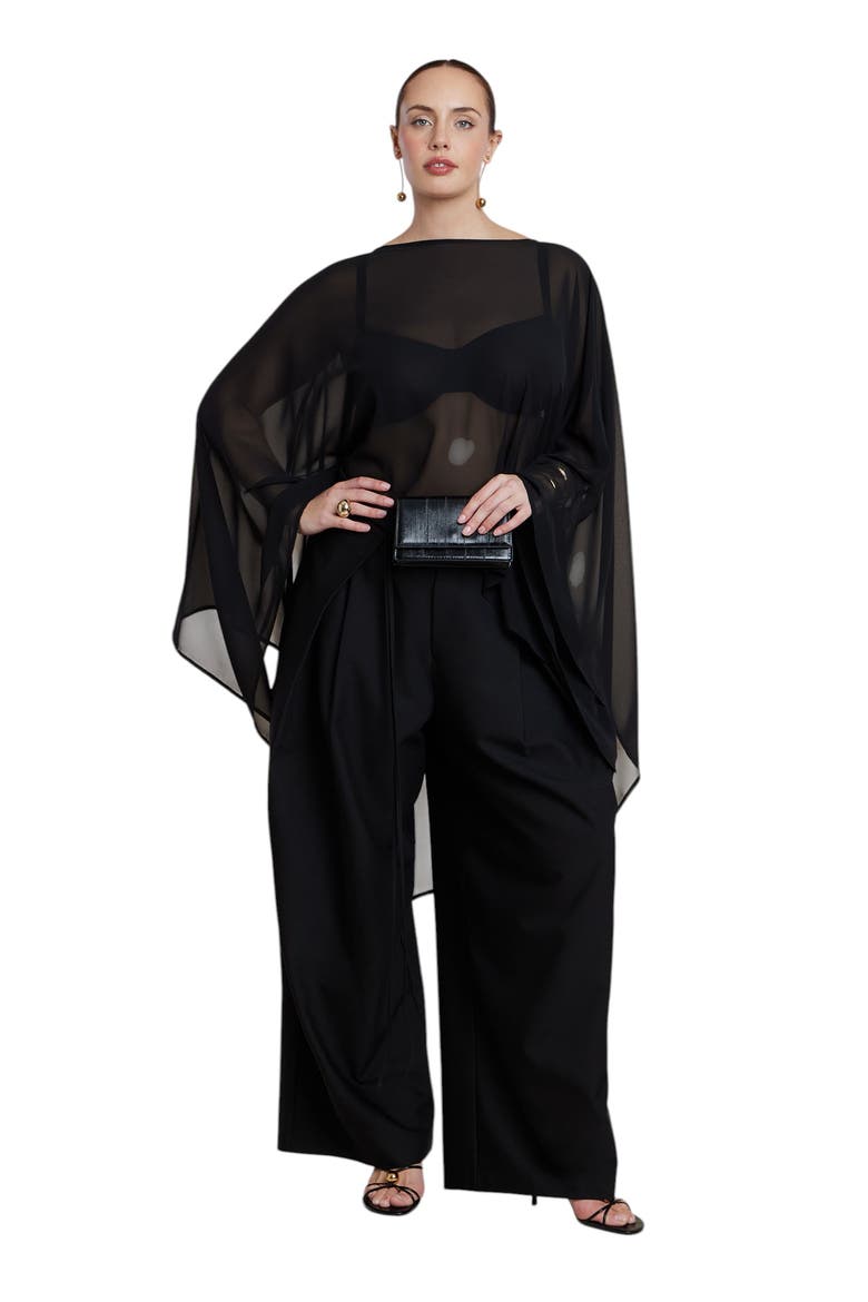 Sheer Dramatic Chiffon Cape, Alternate, color, BLACK ONYX