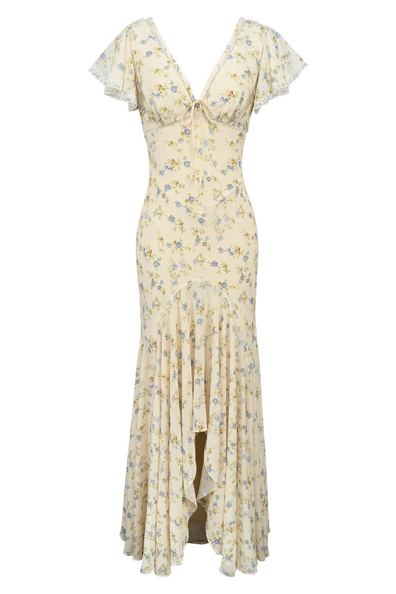 Amina Floral Georgette High Low Cocktail Dress, Alternate, color, LEMON FLORAL