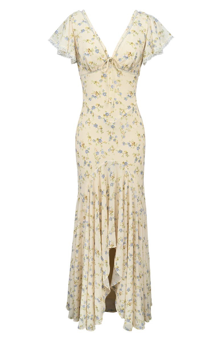 HOUSE OF CB Amina Floral Georgette High Low Cocktail Dress, Alternate, color, Lemon Floral