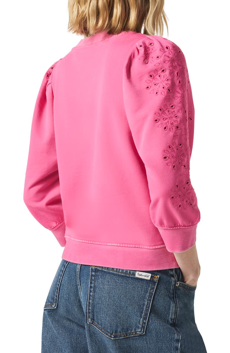 Splendid Rory Embroidered Eyelet Sleeve Sweatshirt, Alternate, color, Lilac Rose