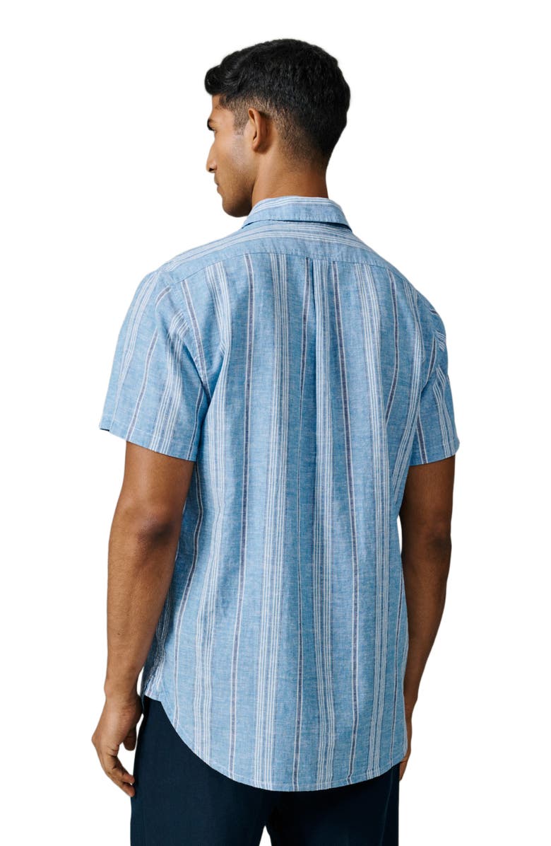 Aubin Austin Cotton Linen Short Sleeved Shirt, Alternate, color, Blue Irregular Stripe