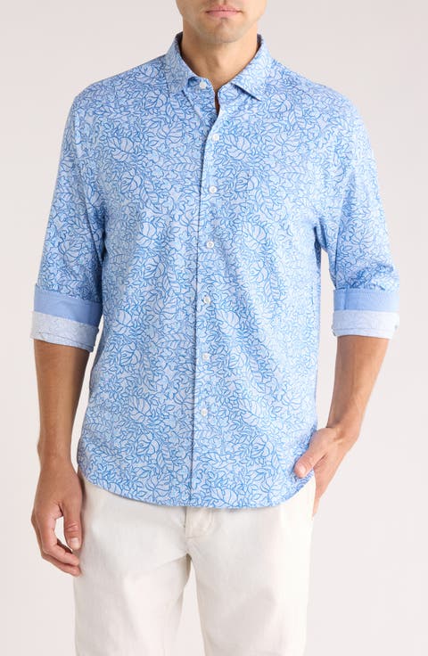 Lazlo Seaside Soiree Leaf Print Button-Up Shirt (Big & Tall)