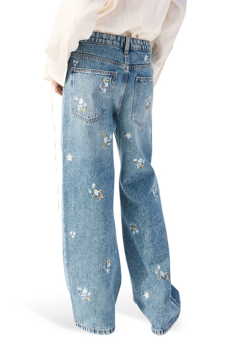 Floral Embroidered Straight Leg Jeans, Alternate, color, MEDIUM BLUE