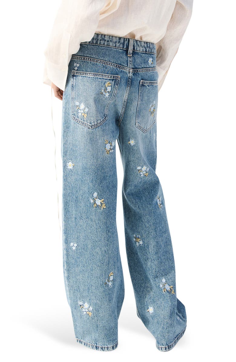 MANGO Floral Embroidered Straight Leg Jeans, Alternate, color, Medium Blue