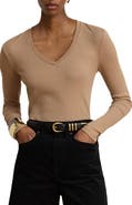 Lauren Ralph Lauren Rib Long Sleeve V-Neck Top