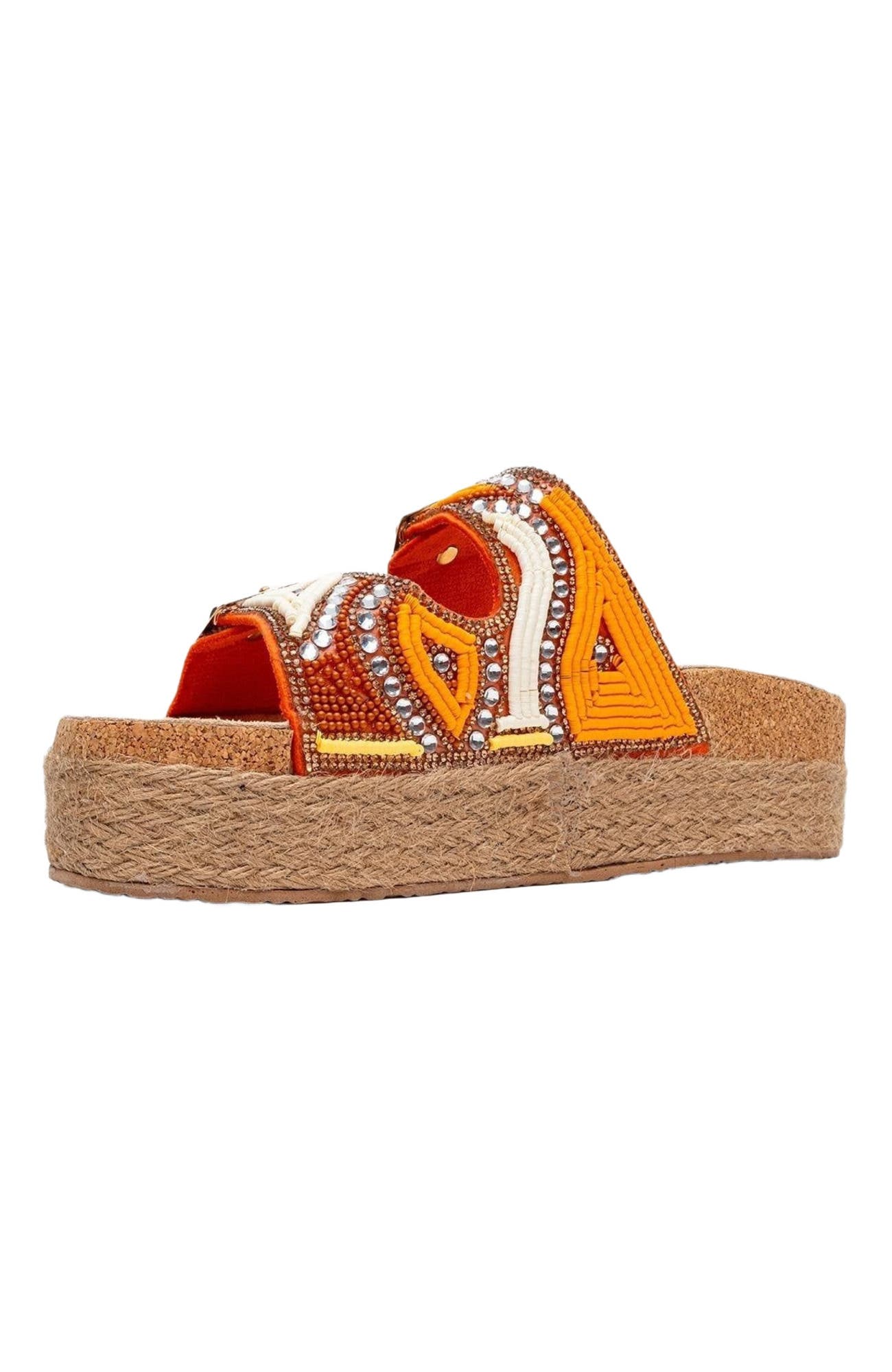 Bobby Beaded Straw Platform Slide Sandal, Alternate, color, Orange Faux Leather