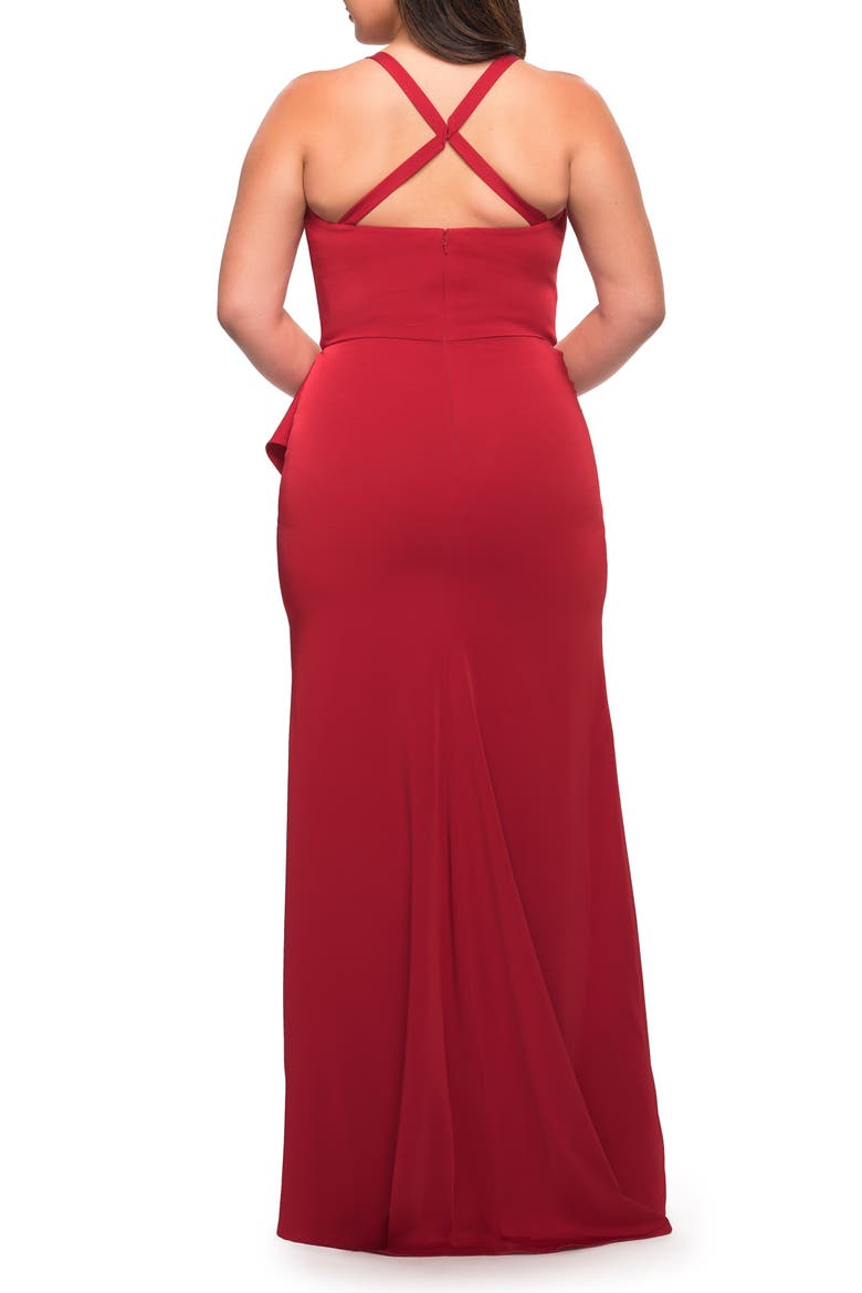 Elegant Jersey Gown with Ruffle Slit Detail, Alternate, color, Red