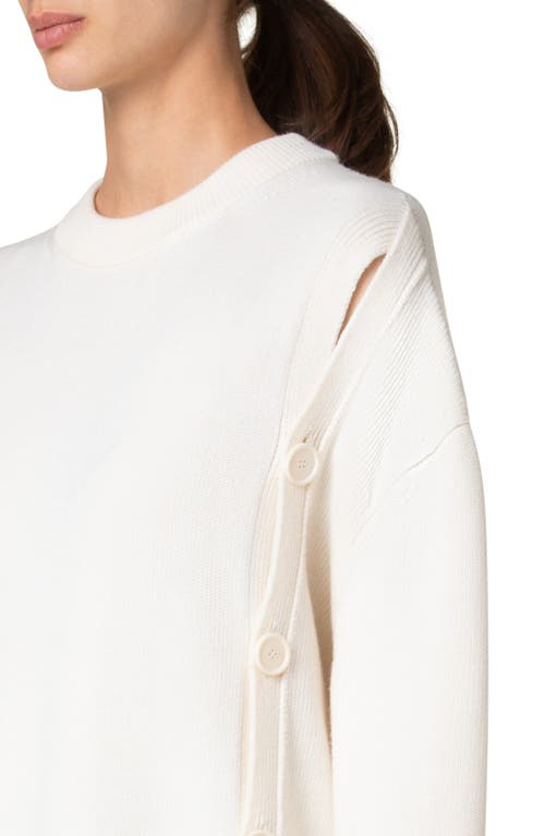 Akris Punto Sailor Convertible Sleeve Virgin Wool Rib Sweater In Cream