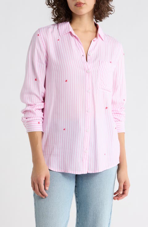Kaylee Heart Stripe Long Sleeve Button-Up Shirt