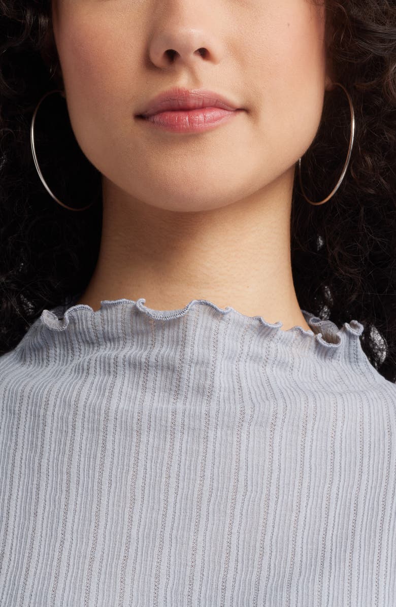 BP. Lettuce Edge Mock Neck Long Sleeve Rib Top, Alternate, color, Grey Weathervane