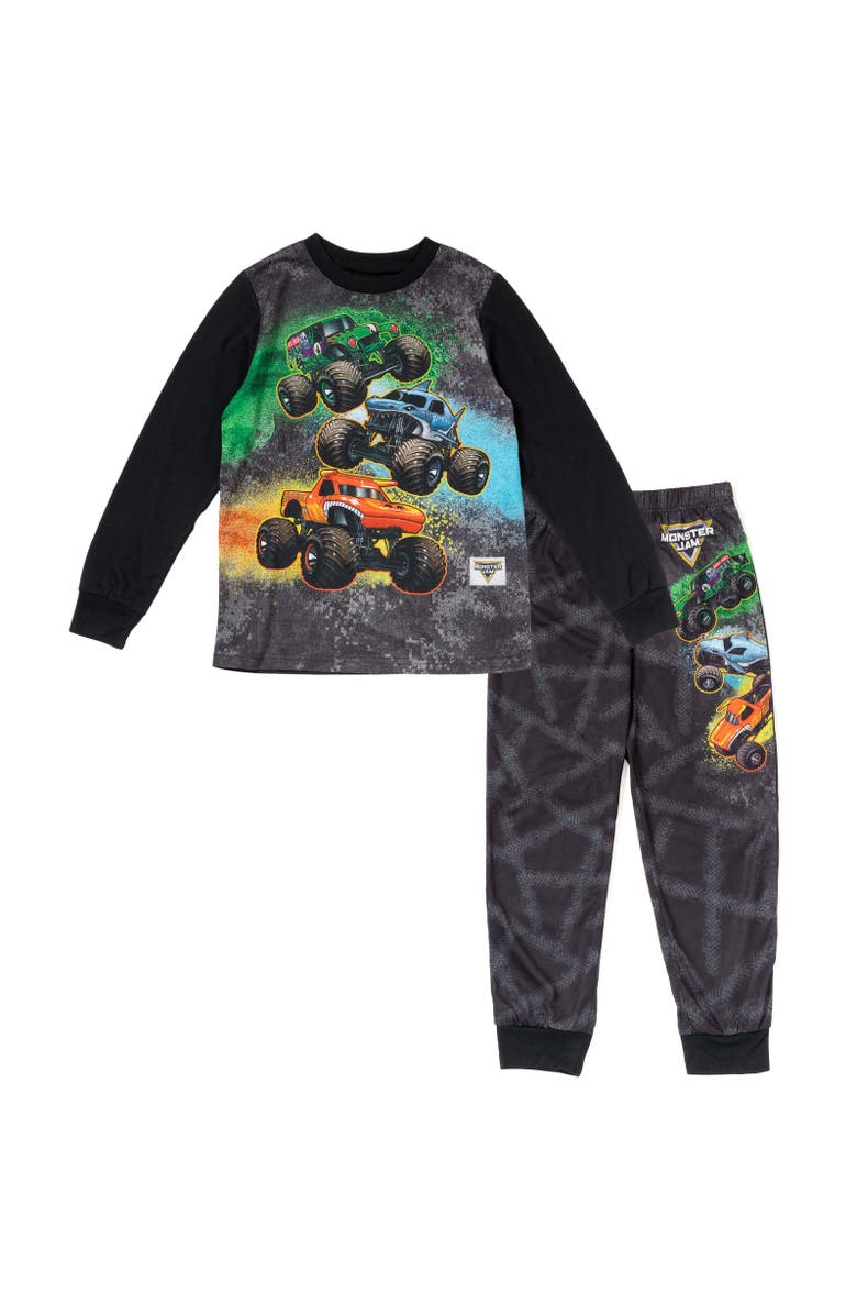 Monster Jam Pajama Shirt & Pants Set, Main, color, Black Monster Trucks