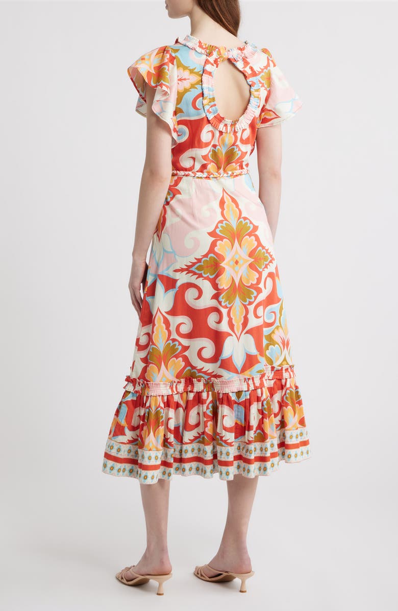LOVE THE LABEL Ella Braided Tie Belt Cotton Midi Dress, Alternate, color, Rosetti Print
