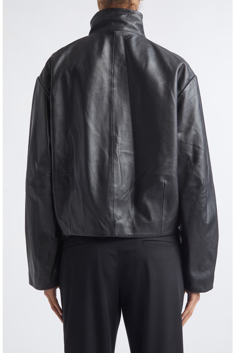Cocoon Zip Leather Jacket, Alternate, color, BLACK